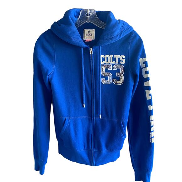 NFL Victoria's Secret PINK XS Indianapolis COLTS Sequin Hoody 53 Full Zip Front - Picture 2 of 12